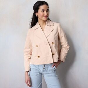 Lauren Conrad LC Pink Double‎ Breasted Cropped Trench Jacket Women's Size M